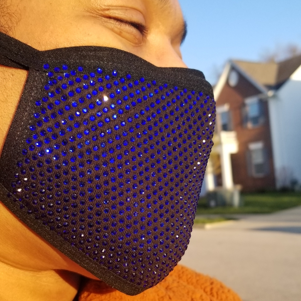 Blue Rhinestones Face Cover